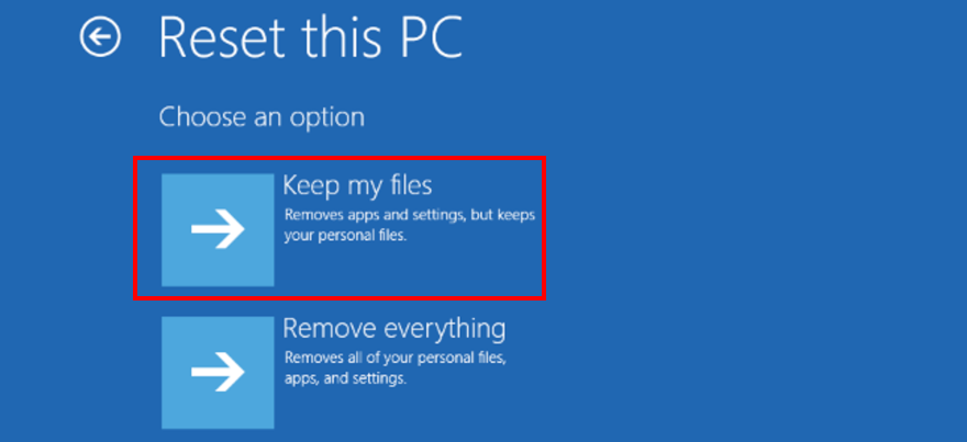 Windows 10 shows how to keep files when resetting your PC