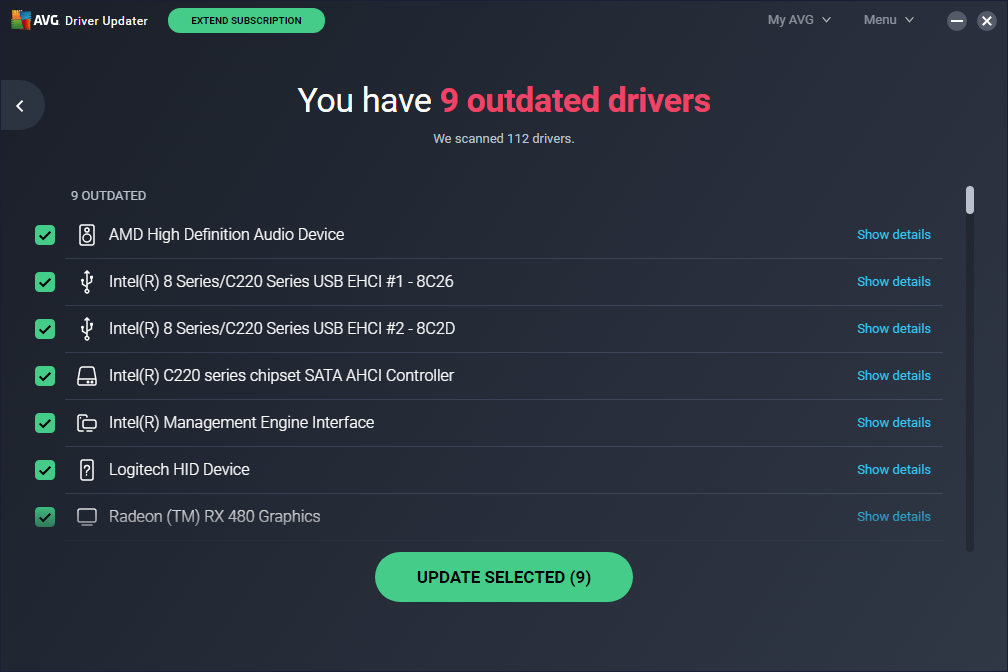 The interface of AVG Driver Updater