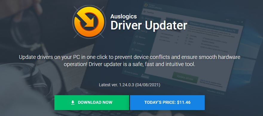 The homepage of Auslogics Driver Updater