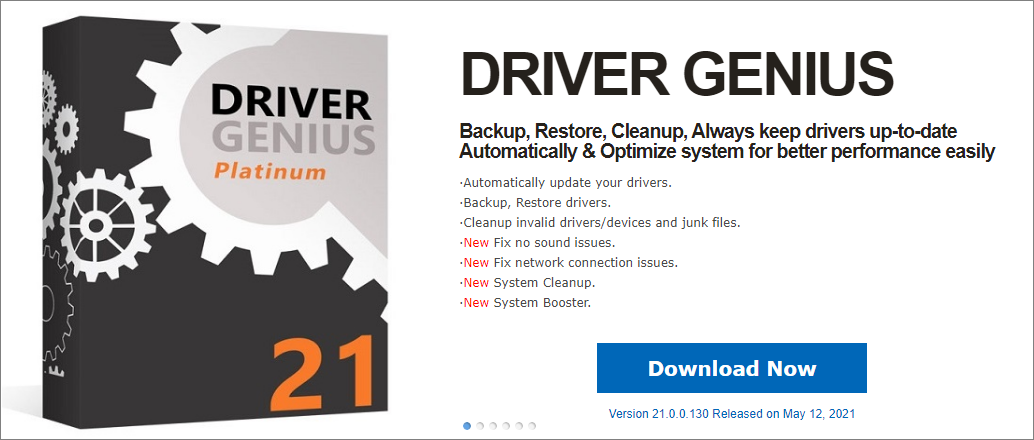 The homepage of Driver Genius