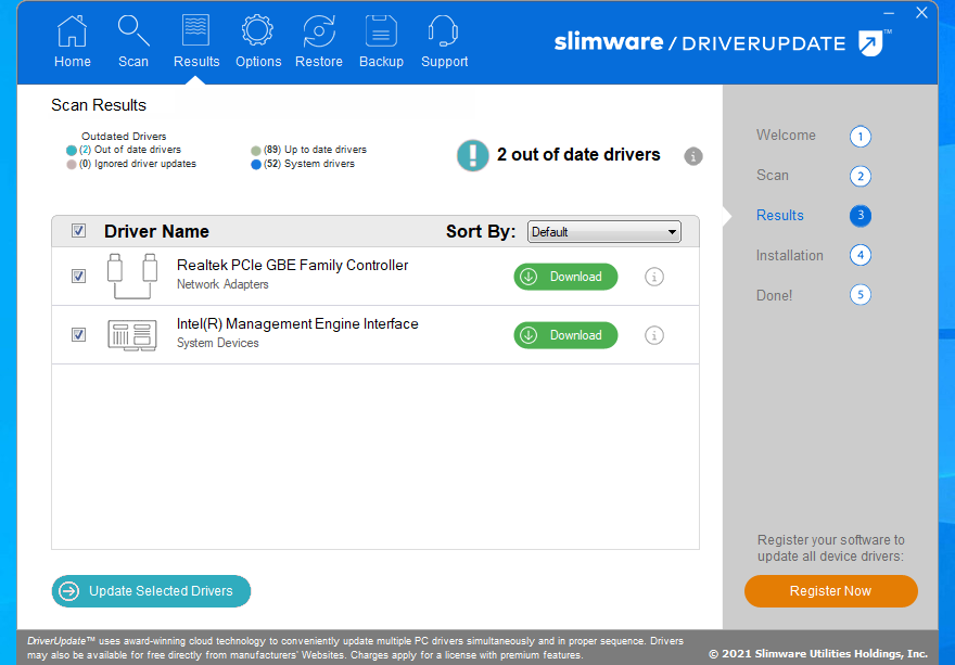 The interface of SlimWare Driver Update