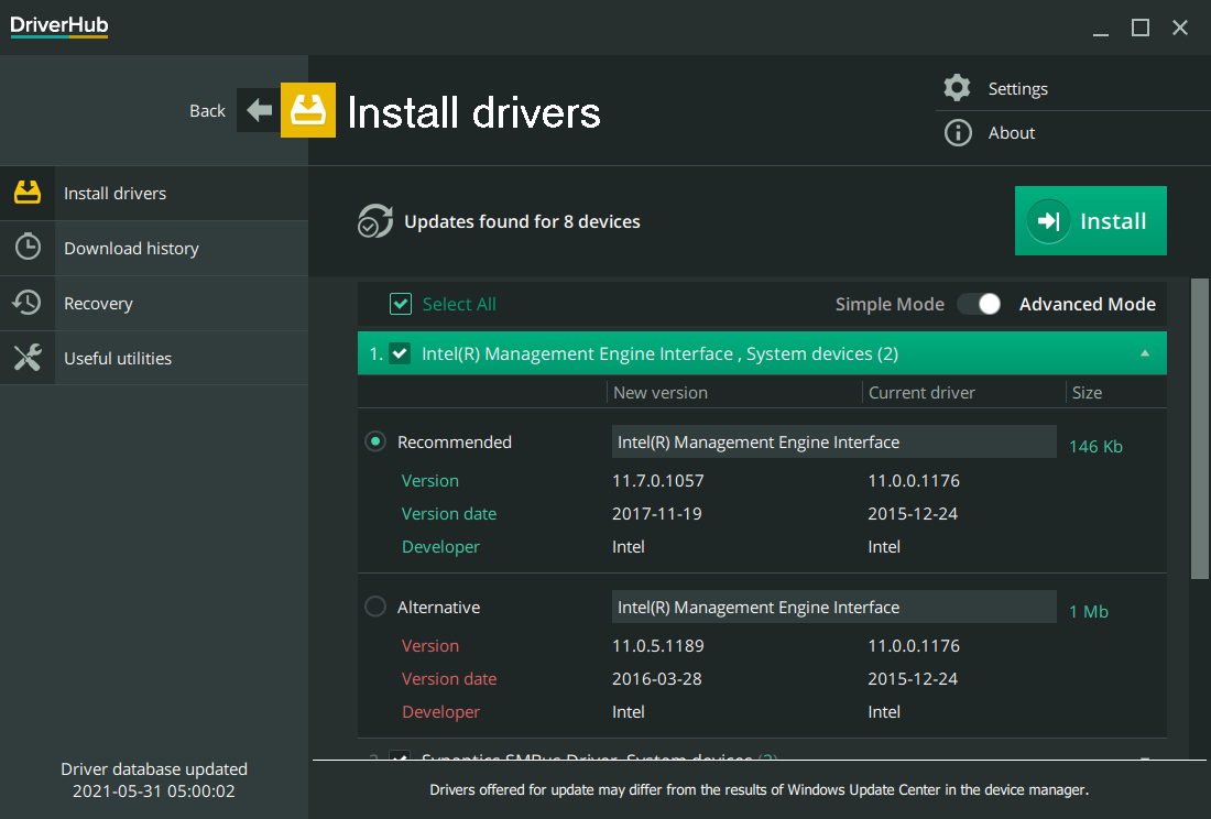 The interface of Driver Hub
