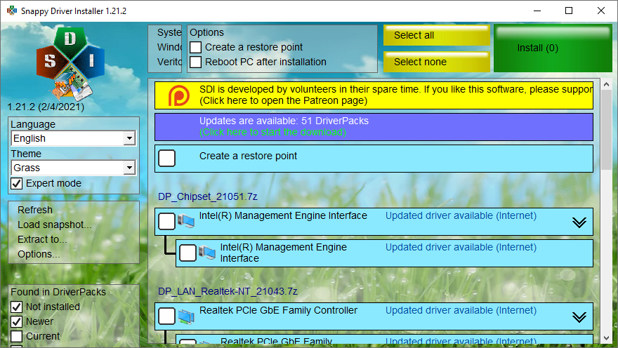 The interface of Snappy Driver Installer