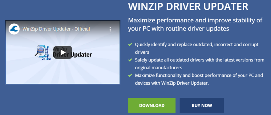 หน้าแรกของ WinZip Driver Updater