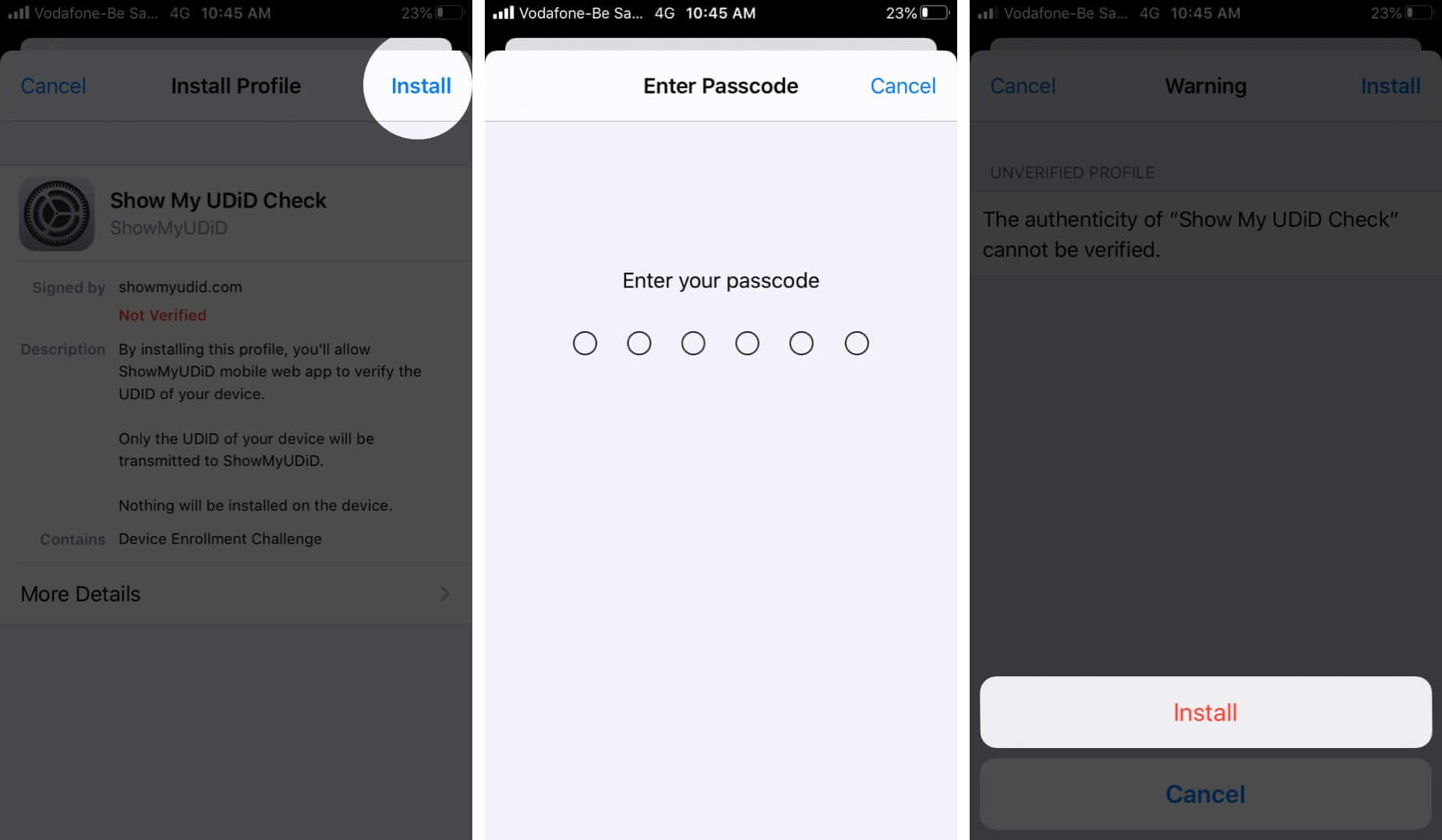 แตะที่ติดตั้งในการตั้งค่าบน iPhone
