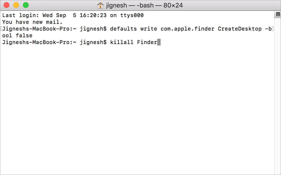 พิมพ์คำสั่งซ่อนที่สองใน Mac Terminal App