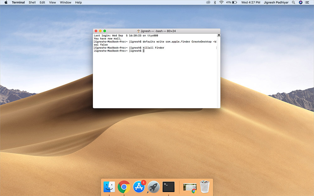 ซ่อนไอคอนเดสก์ท็อปบน Mac โดยใช้คำสั่ง Terminal