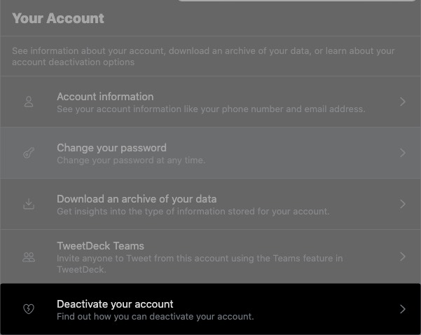 ปิดใช้งานบัญชี Twitter โดยใช้เว็บบน Mac หรือ PC