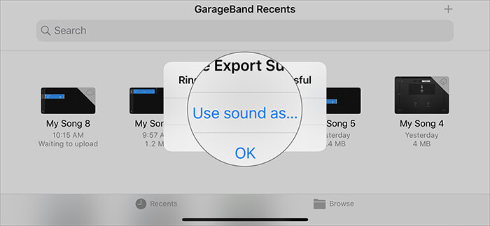 เลือกใช้เสียงเป็น ใน GarageBand ล่าสุดบน iPhone