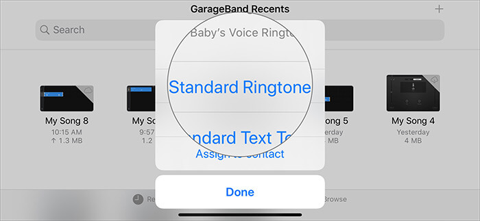 เลือกเสียงเรียกเข้ามาตรฐานใน GarageBand ล่าสุดเพื่อสร้างเสียงบันทึกเป็นเสียงเรียกเข้า