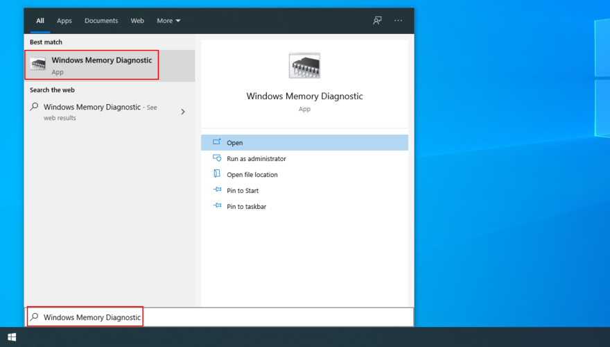 เมนูเริ่มแสดงวิธีการเข้าถึง Windows Memory Diagnostic
