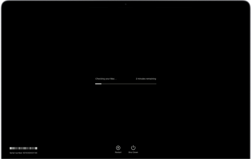แถบความคืบหน้าของ Apple Diagnostics บน Mac