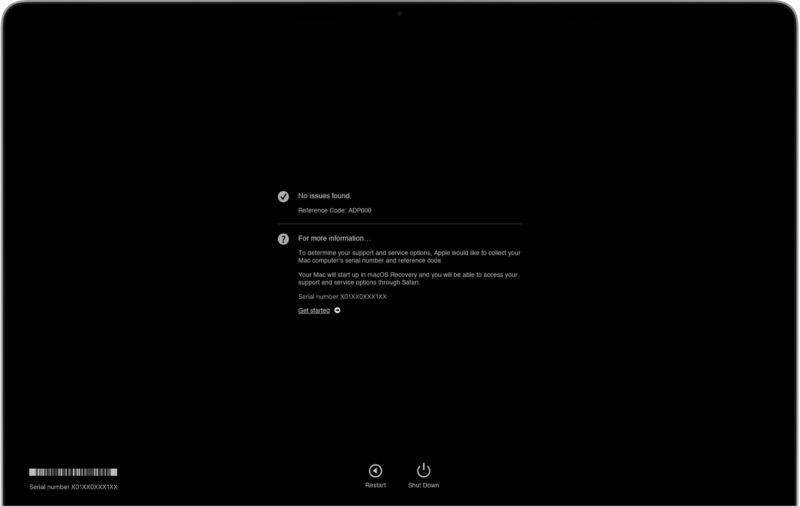 คำแนะนำในการรันการทดสอบซ้ำหรือออกจาก Apple Diagnostics บน Mac