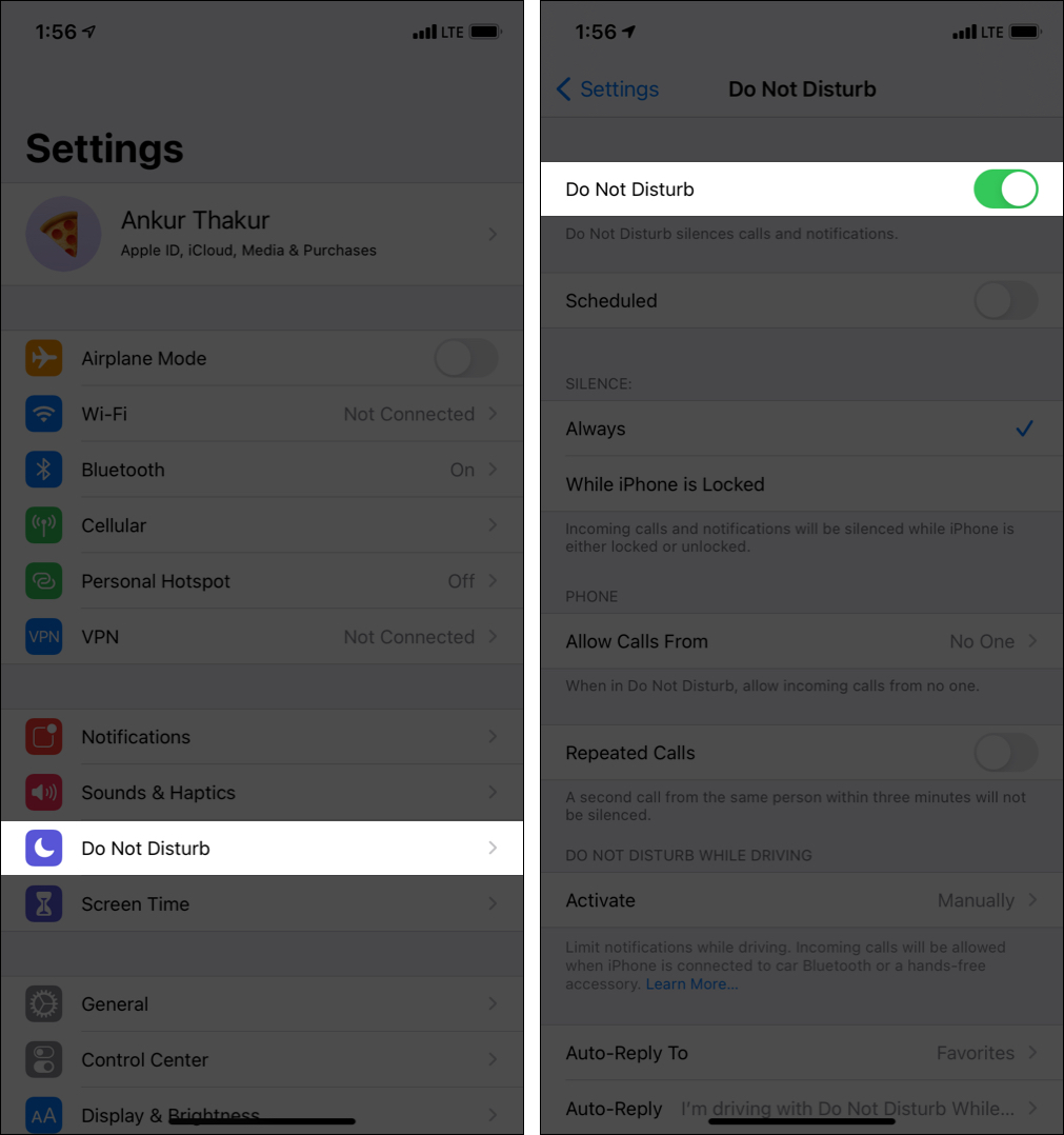วิธีเปิดใช้งานห้ามรบกวนบน iPhone ผ่านแอปการตั้งค่า