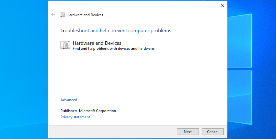 Windows 10 แสดงวิธีเรียกใช้ตัวแก้ไขปัญหาฮาร์ดแวร์และอุปกรณ์