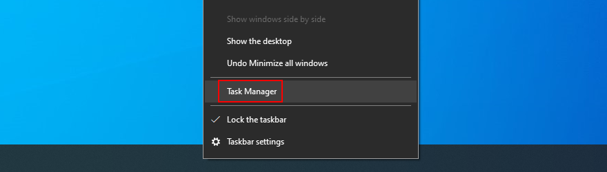 Windows 10 shows how to open Task Manager from the taskbar