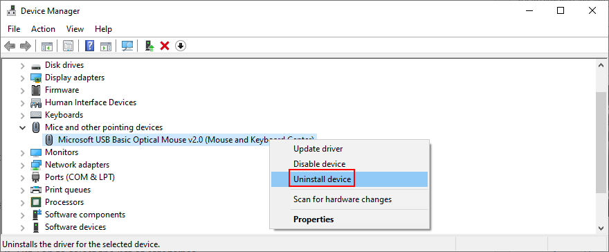 Windows แสดงวิธีการถอนการติดตั้งอุปกรณ์เมาส์