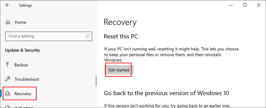 Windows 10 shows how to reset this PC