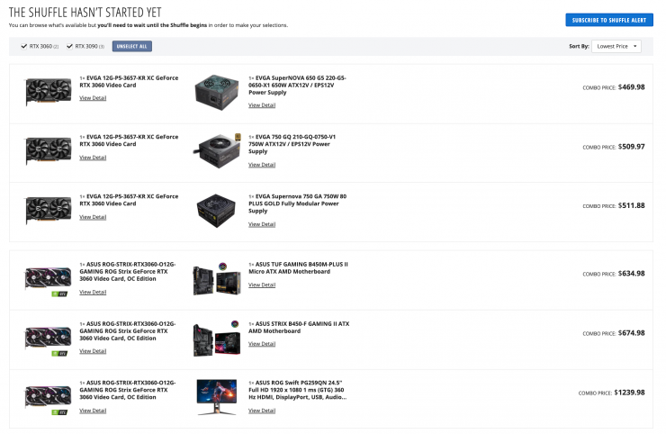 การเลือกกราฟิกการ์ด NVIDIA GeForce RTX 30 series ใน Newegg Shuffle ในวันที่ 1 พฤษภาคม