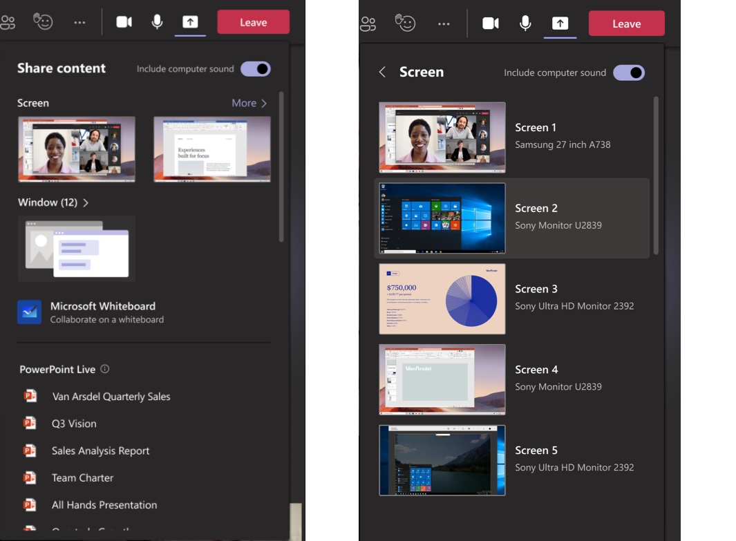 ถาดแบ่งปันใหม่ของ Microsoft Teams