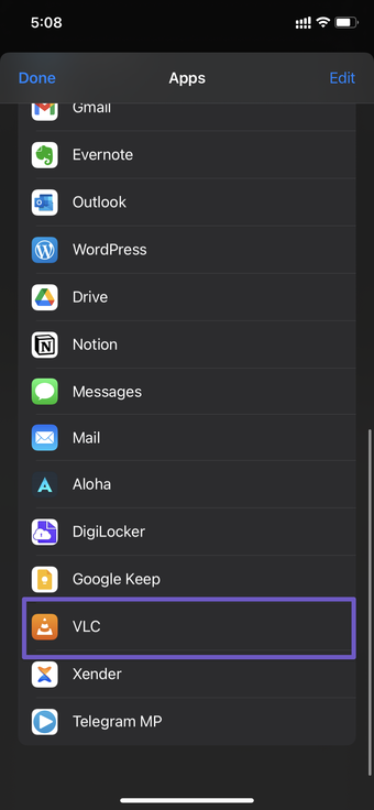 Select VLC from the Share menu