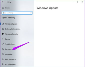 Windows Settings Recovery Option