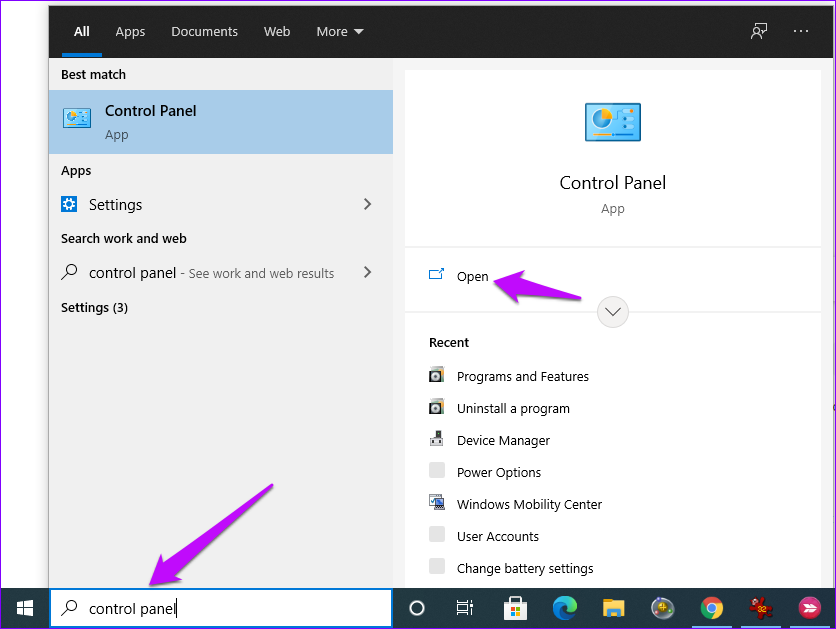 แผงควบคุม Windows 10