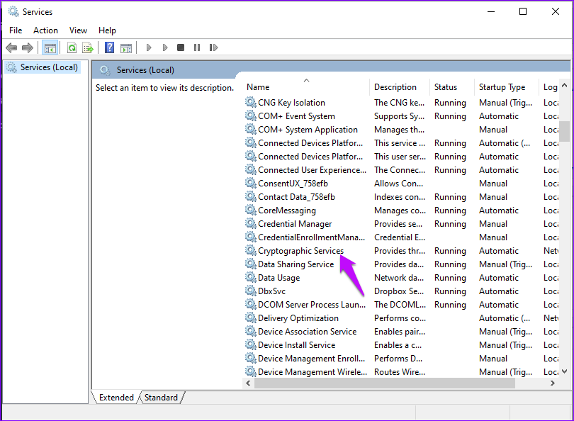 เรียกใช้บริการเข้ารหัส Windows 10