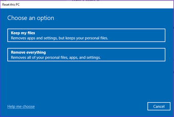 Reset PC Options Windows 10