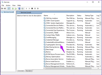 เรียกใช้บริการการเข้ารหัสลับ Windows 10