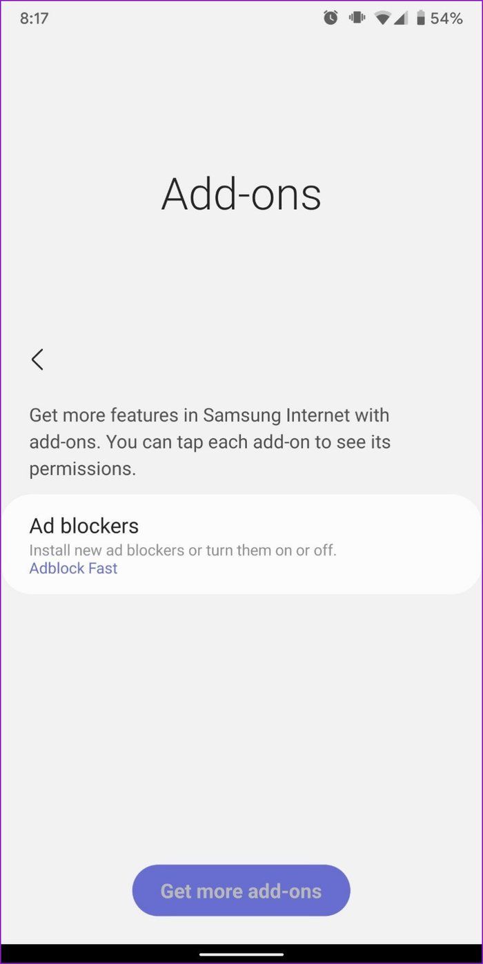 ส่วนเสริมใน Samsung Internet Browser