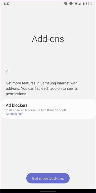 ส่วนเสริมใน Samsung Internet Browser