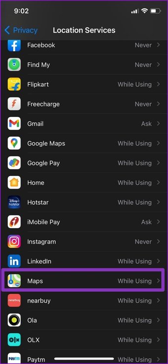 Google Maps Location Settings on i Phone