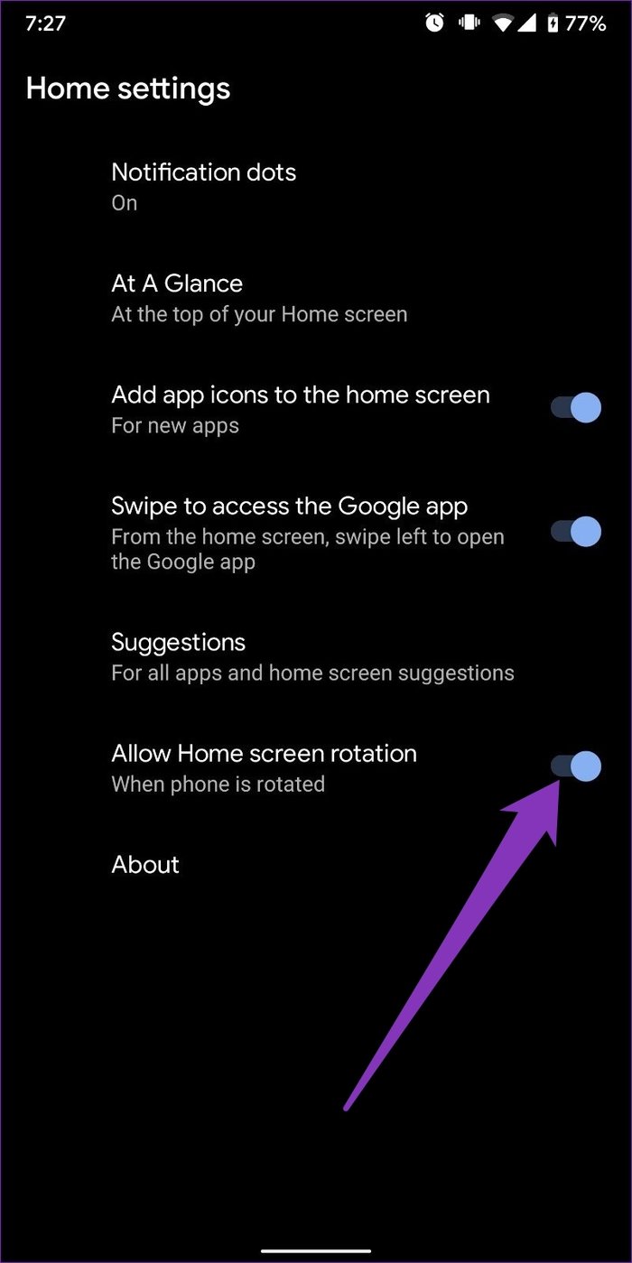 อนุญาตให้หมุนหน้าจอหลักบน Android