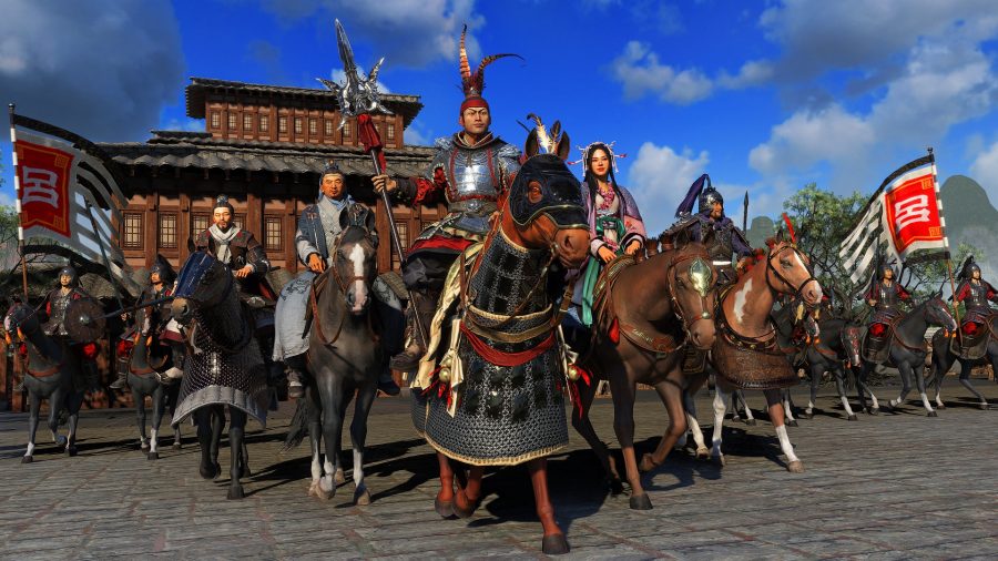 three kingdoms dlc-a world betrayed a mount, armored man leads a กลุ่มผู้ติดตามที่ติดตั้ง