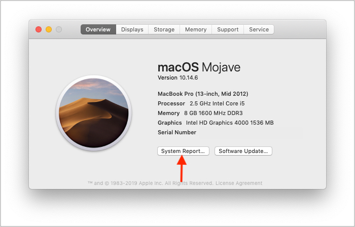 คลิกรายงานระบบบน Mac