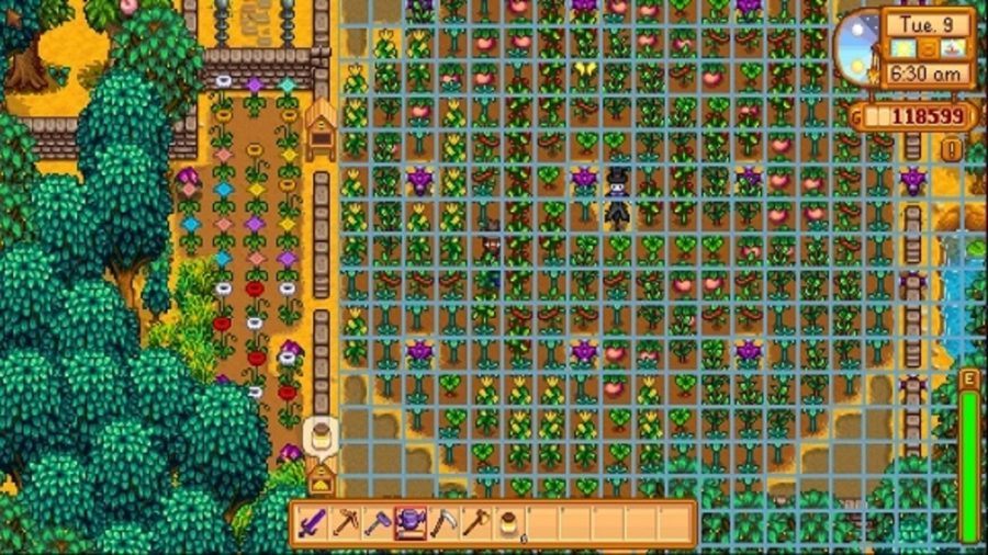 stardew valley range display for scarecrows and sprinklers