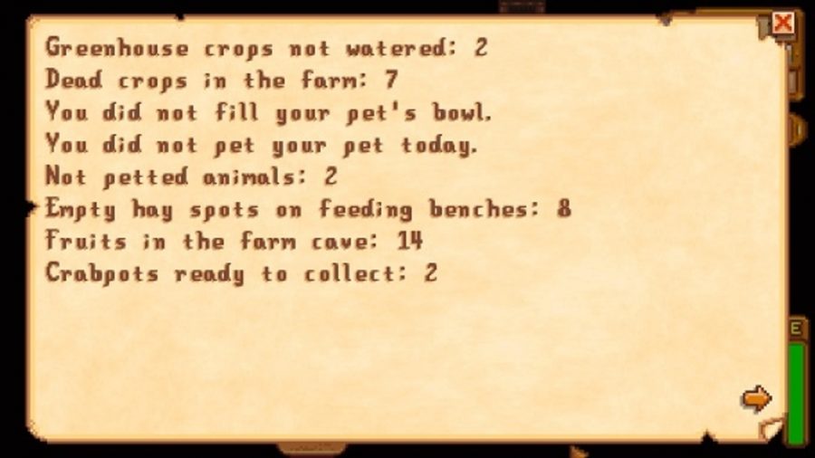 stardew valley daily tasks report