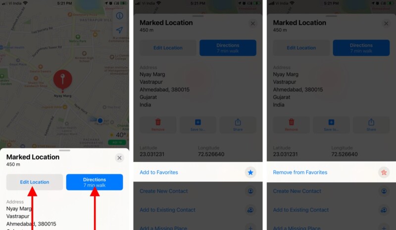 บันทึกหมุดเป็นรายการโปรดใน Apple Maps บน iPhone