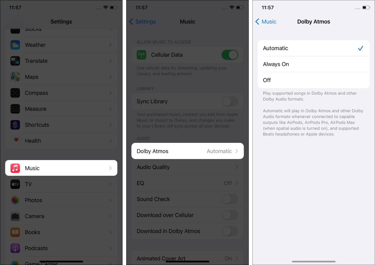 วิธีการฟัง Dolby Atmos ใน Apple Music บน iPhone