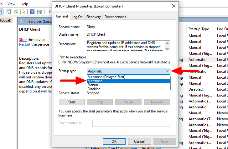 how to fix dhcp client windows 10