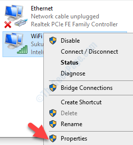 การเชื่อมต่อเครือข่าย Active Wifi คลิกขวาที่คุณสมบัติ
