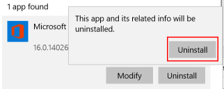 ถอนการติดตั้ง Ms Office ยืนยัน