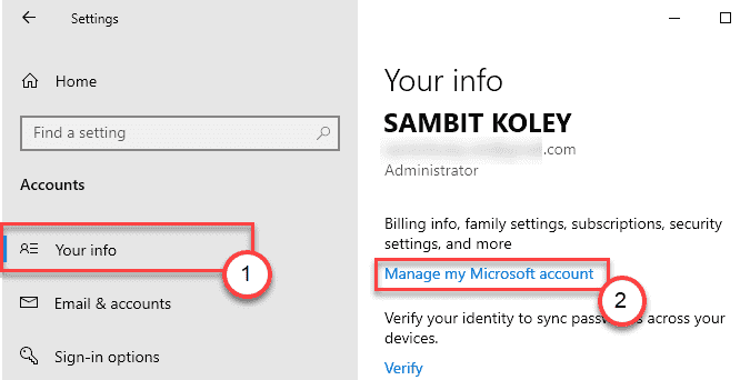 จัดการบัญชี Microsoft ของฉันขั้นต่ำ