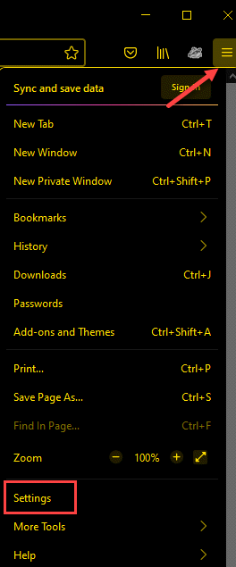 การตั้งค่า Firefox เปิดแอปพลิเคชัน (เส้นแนวนอนสามเส้น)