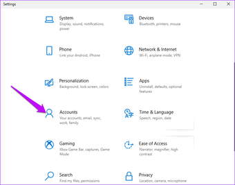 Accounts on Windows Settings
