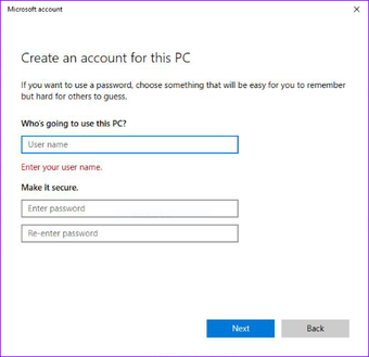 Create new user account username