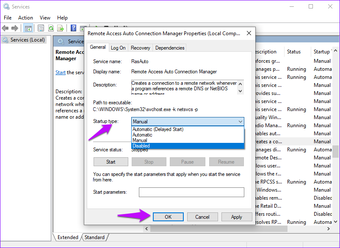 Startup Type Remote Access Connection Manager