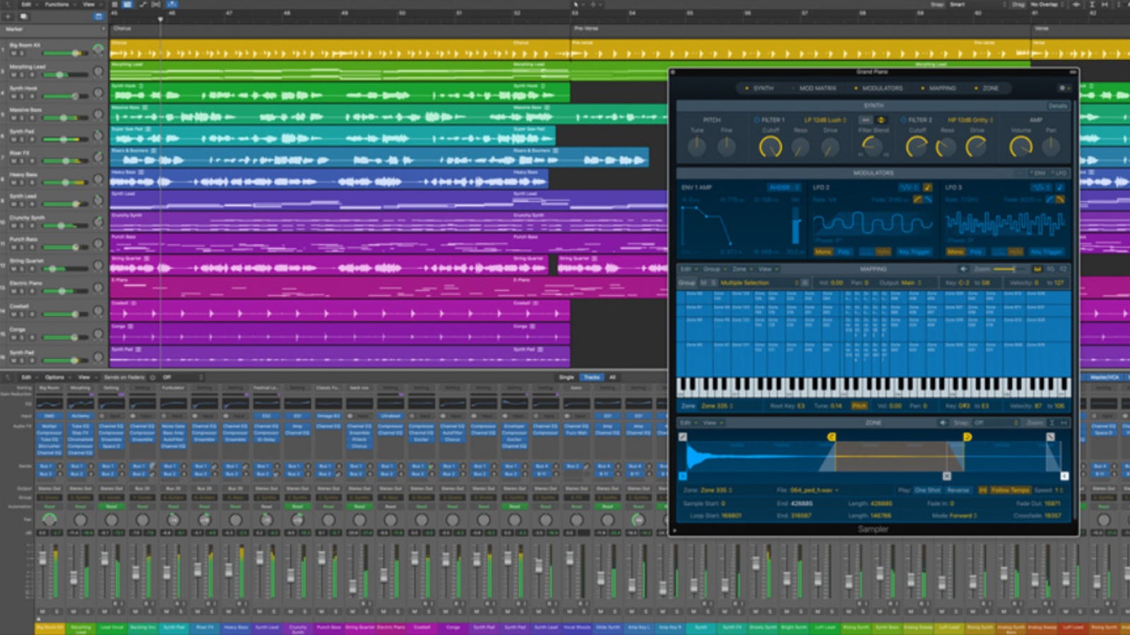 หน้าแก้ไขหลักของ Apple Logic Pro