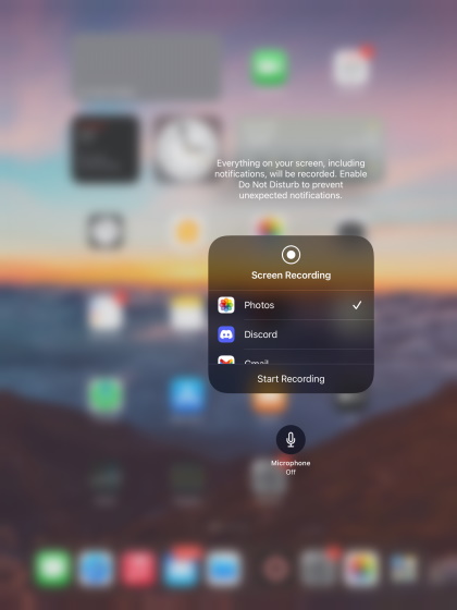 บันทึกหน้าจอตัวเลือกไมค์บน iPad